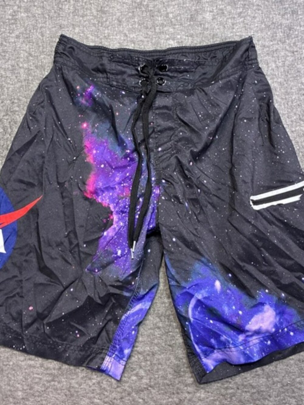 Buzz Aldrin NASA Board Shorts Mens Small Black Galaxy Space Print Swim